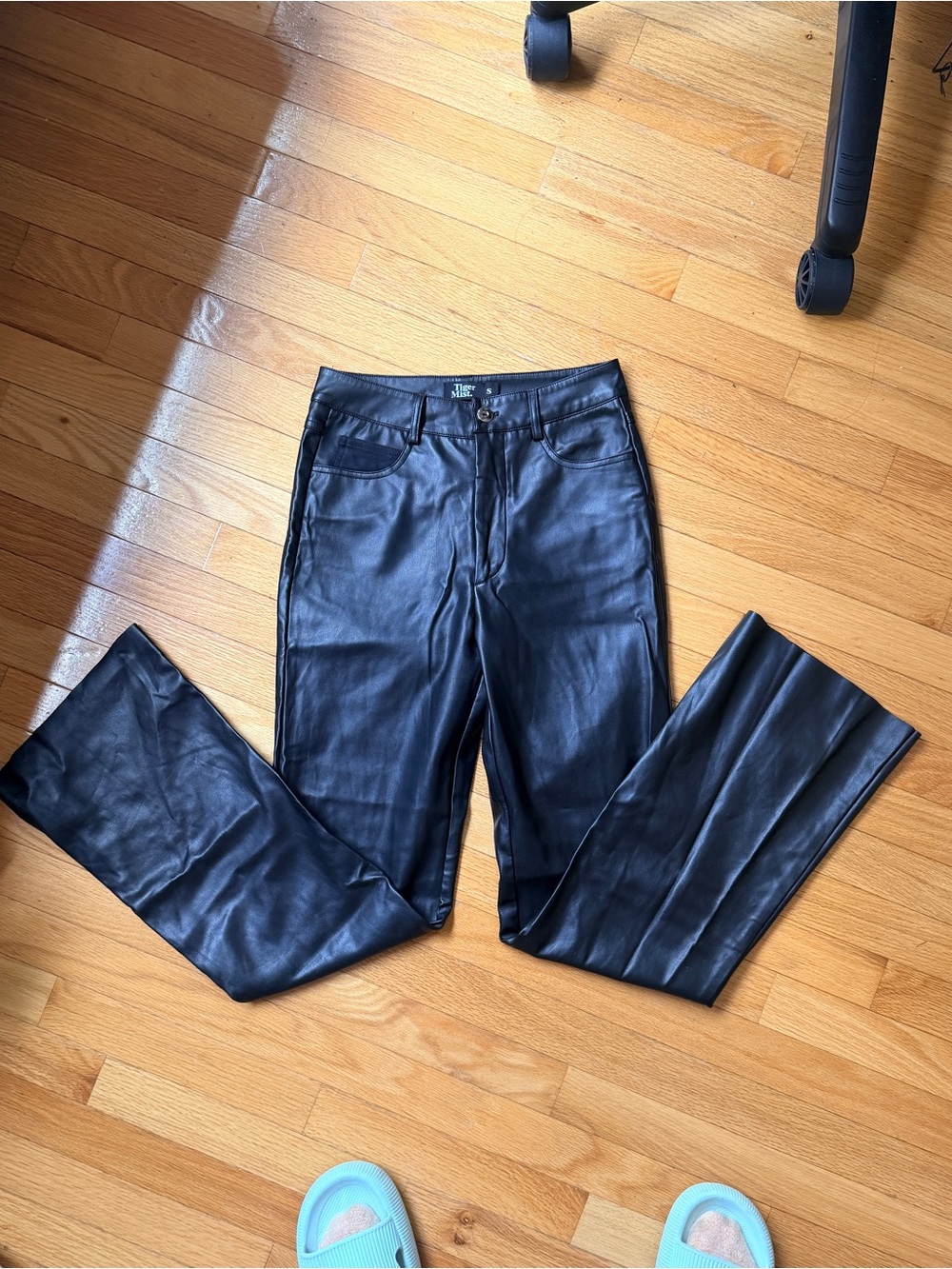 Tiger Mist Black Faux Leather Straight Pants